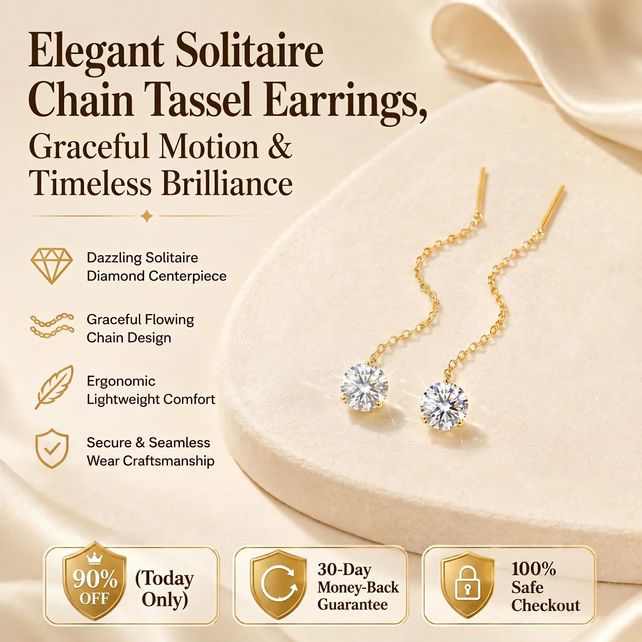 🔥 LAST DAY 90% OFF : Elegant Solitaire Chain Tassel Threader Earrings – Graceful Flowing Motion & Timeless Brilliance
