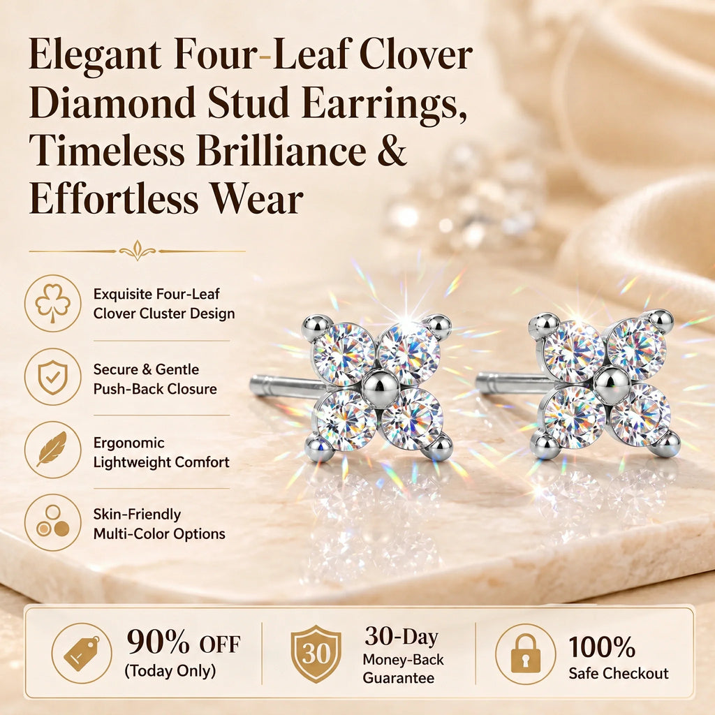 🔥 LAST DAY 90% OFF : Elegant Four-Leaf Clover Moissanite Diamond Stud Earrings – Timeless Luxury & 100% Diamond Tester Approved