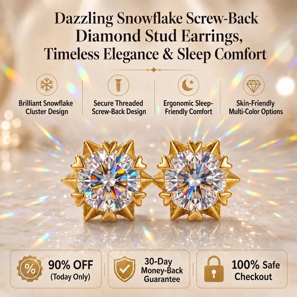 🔥 LAST DAY 90% OFF : Dazzling Snowflake Screw-Back Diamond Stud Earrings – Architectural Brilliance & Sleep-Friendly Comfort