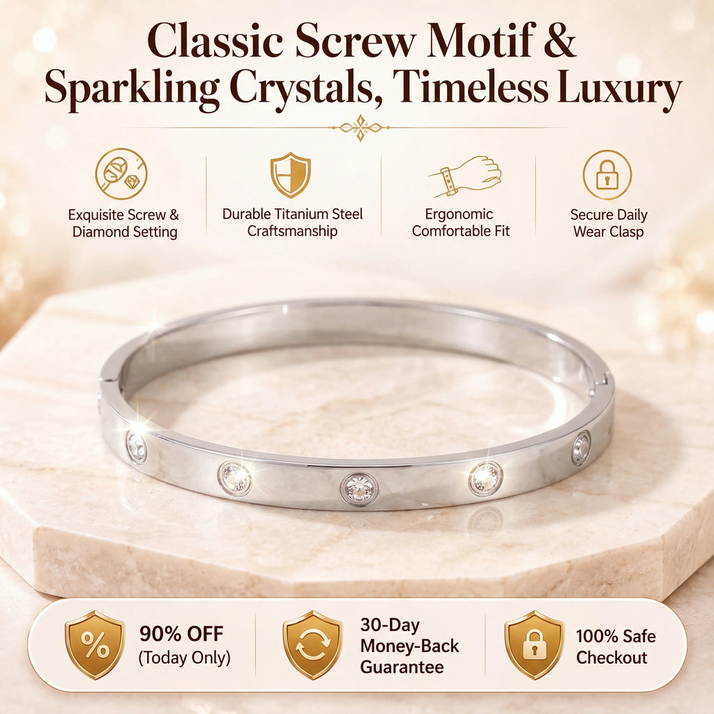 🔥 LAST DAY 90% OFF : Classic Screw Motif & Sparkling Crystal Bangle Bracelet – Timeless Luxury & Waterproof Titanium Steel