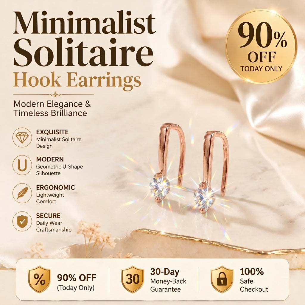 🔥 LAST DAY 90% OFF : Minimalist Solitaire U-Shape Hook Earrings – Easy-On Comfort & Timeless Brilliance