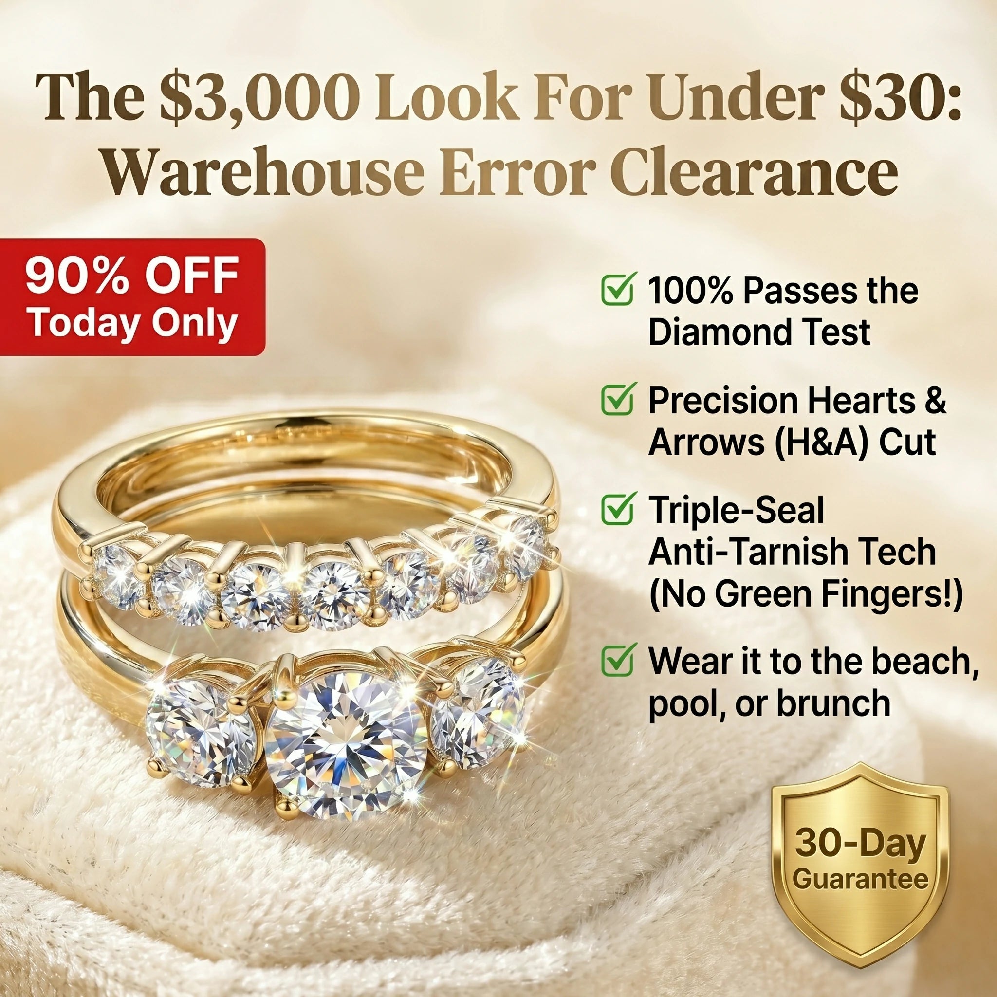 🔥 LAST DAY 90% OFF: Precision Hearts & Arrows Travel-Safe Flawless D-Color Moissanite 1.5CT Signature Stack Ring Set in 14K Gold Plated 925 Silver