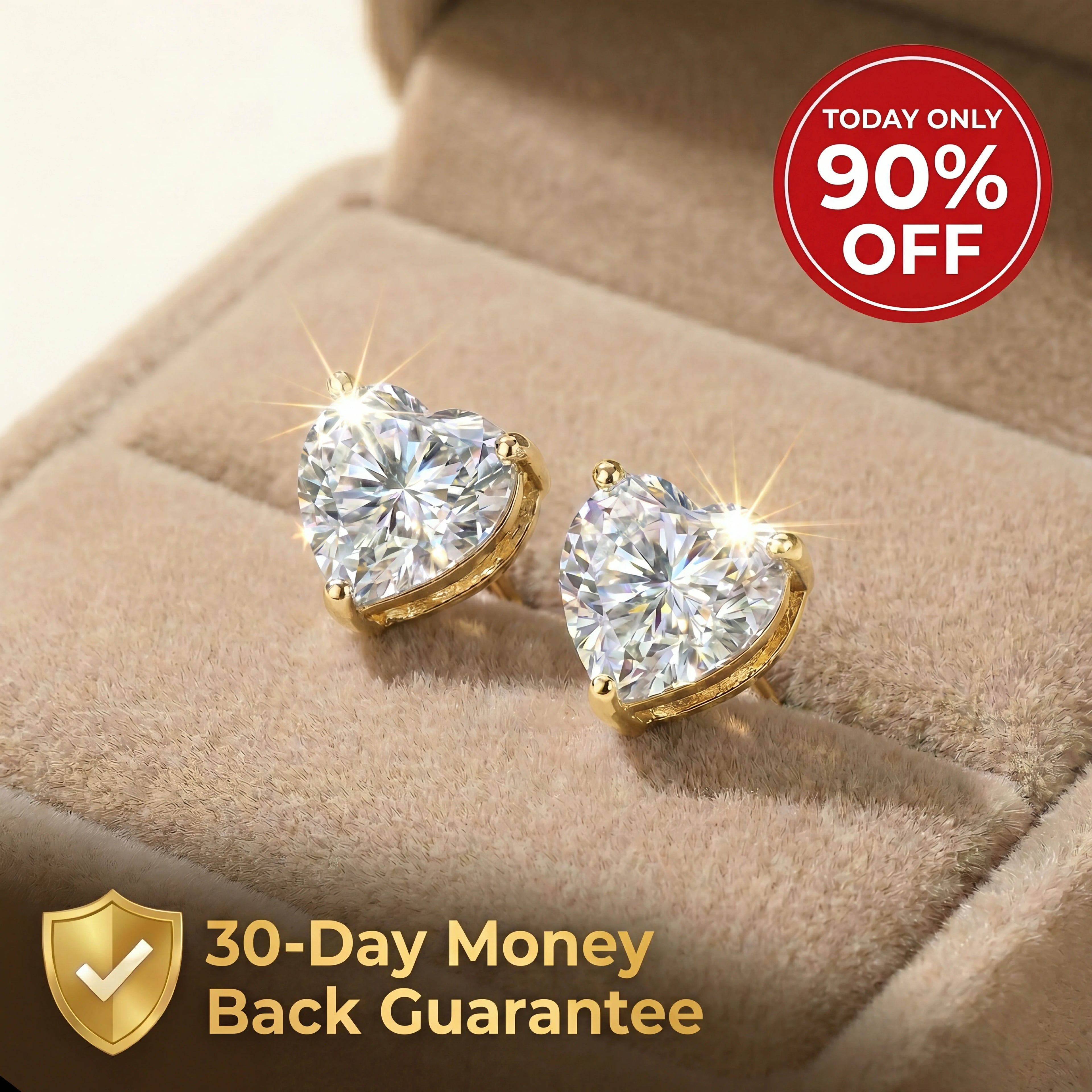 🔥 LAST DAY 90% OFF: Starburst Heart Cut Travel-Safe Flawless Moissanite D-Color VVS1 Stud Earrings in Triple-Gold Plated 925 Silver