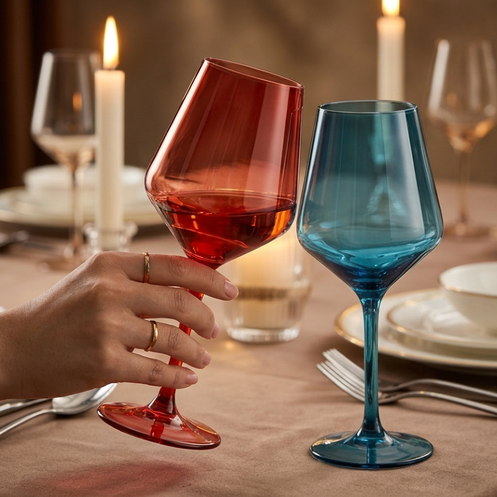 Colorful Angular Wine Glass Set - Assorted 6-Color Rainbow Collection