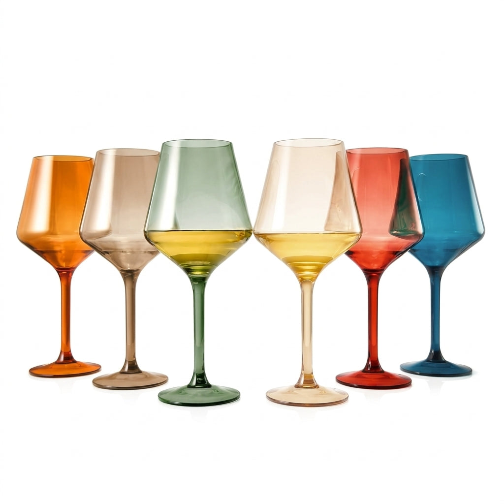 Colorful Angular Wine Glass Set - Assorted 6-Color Rainbow Collection
