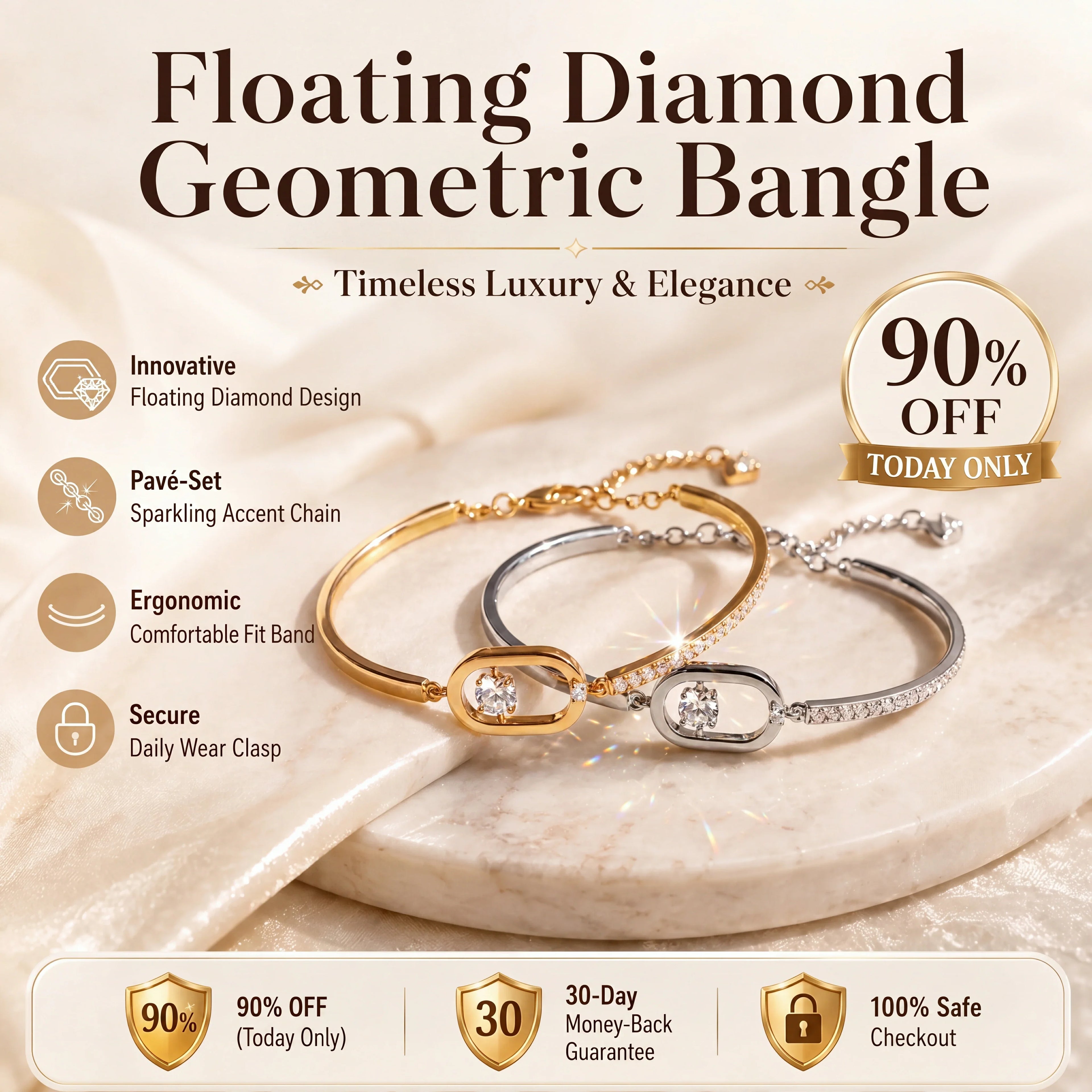🔥 LAST DAY 90% OFF : Floating Diamond Geometric Bangle – Timeless Luxury &amp; Kinetic Brilliance 🔥