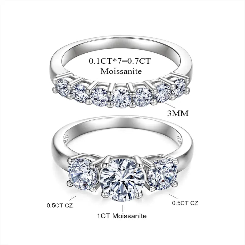 🔥 LAST DAY 90% OFF: Precision Hearts & Arrows Travel-Safe Flawless D-Color Moissanite 1.5CT Signature Stack Ring Set in 14K Gold Plated 925 Silver