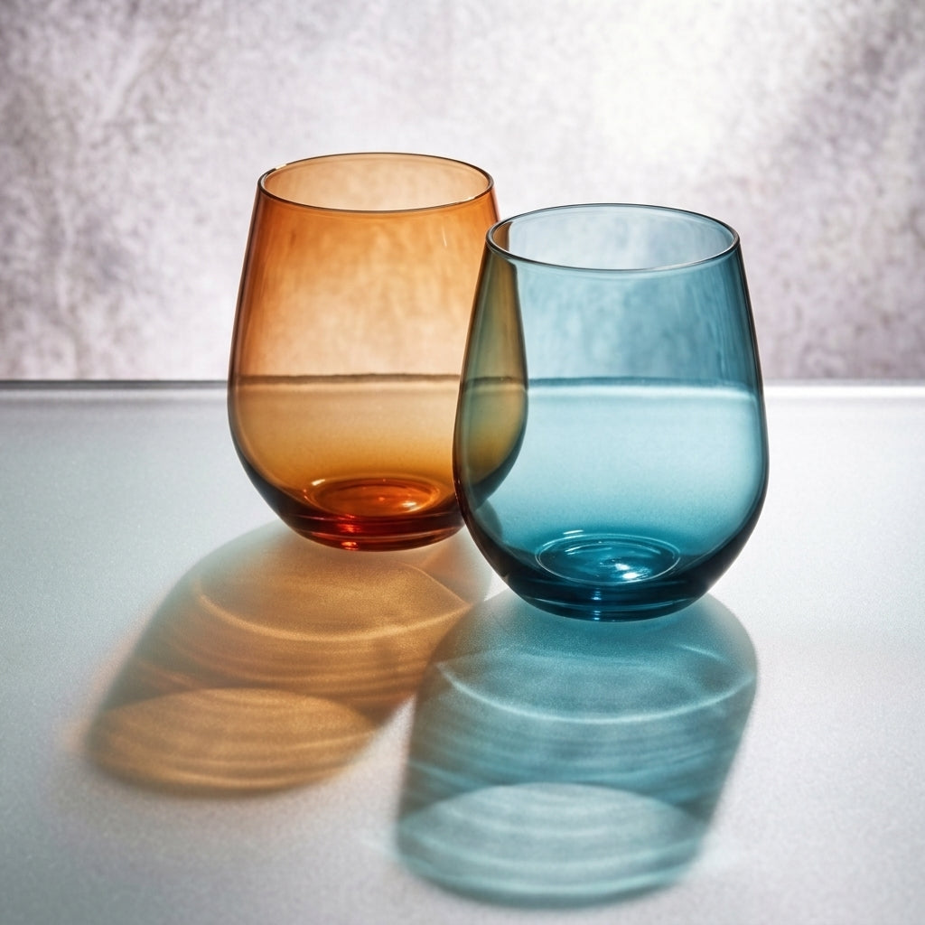 Jewel Tone Stemless Wine Glass Set - Assorted 4-Color Collection