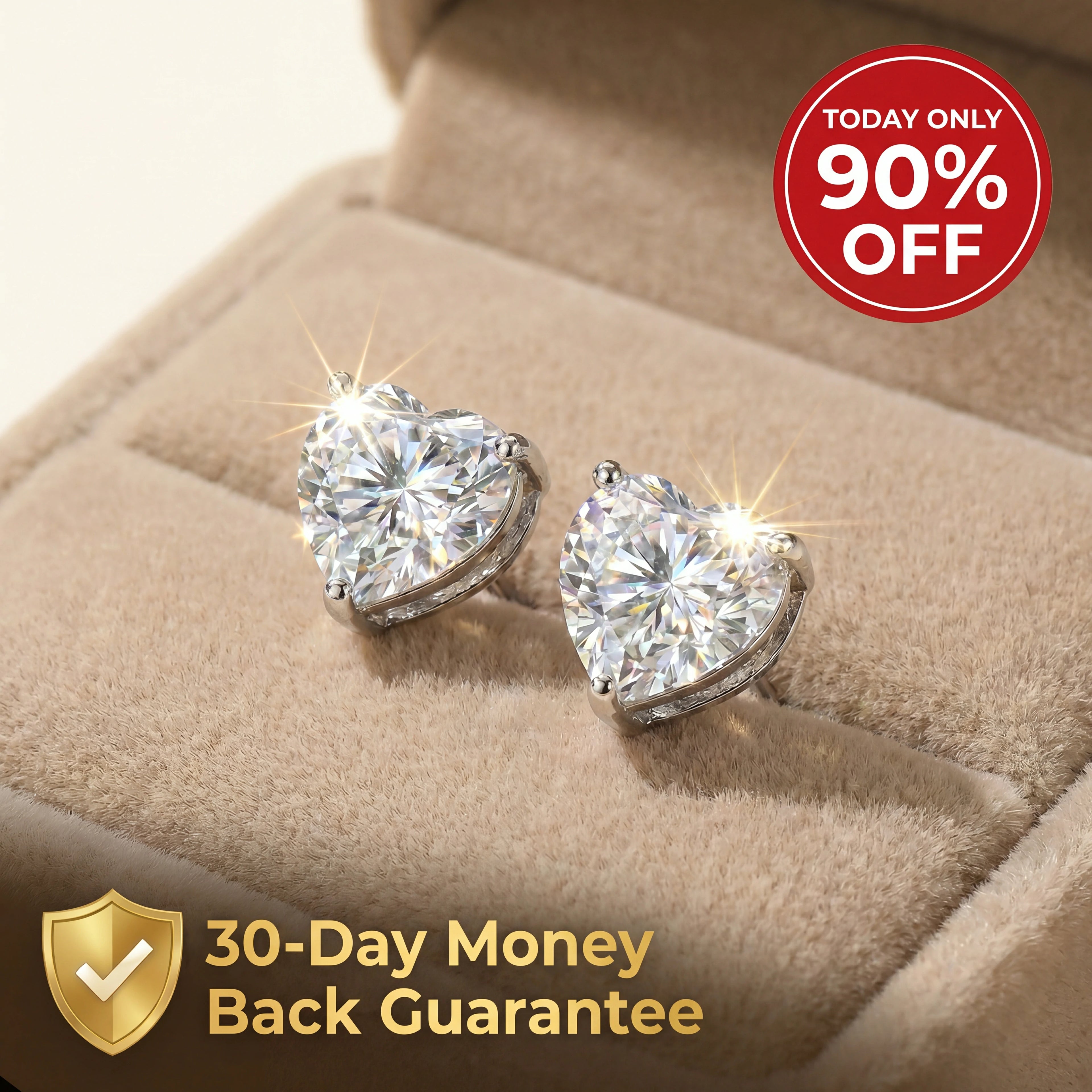 🔥 LAST DAY 90% OFF: Starburst Heart Cut Travel-Safe Flawless Moissanite D-Color VVS1 Stud Earrings in Triple-Gold Plated 925 Silver