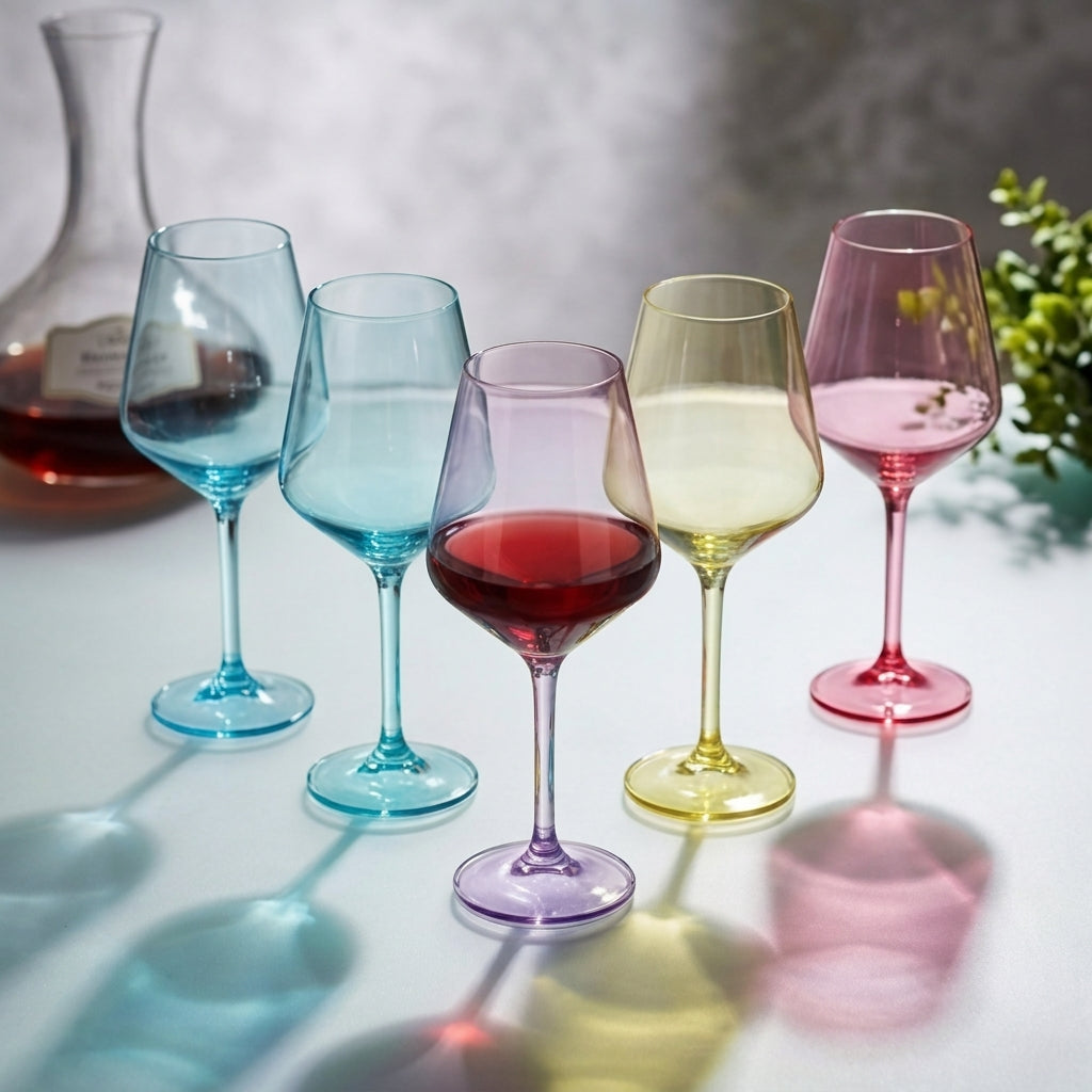 Modern Pastel Angular Wine Glass Set - Assorted 6-Color Collection