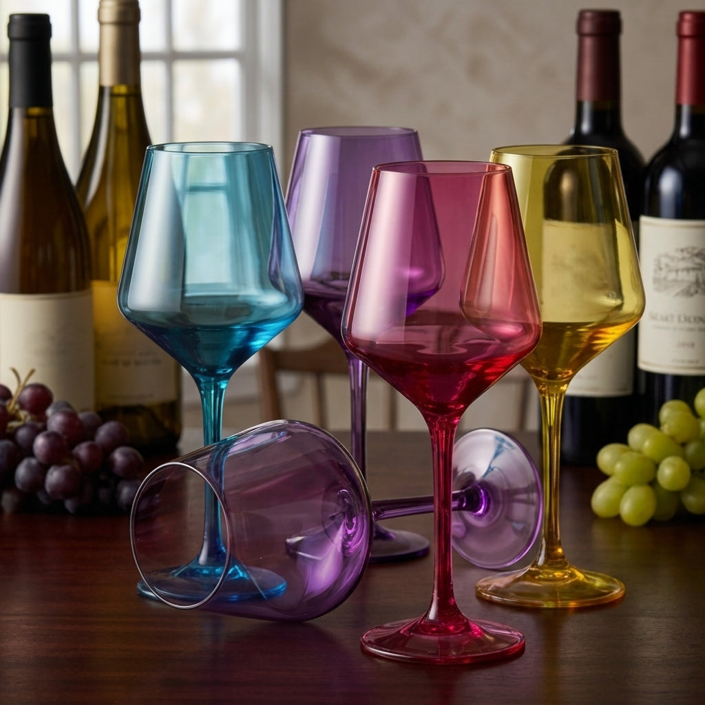 Vibrant Geometric Colored Wine Glass Set - Assorted 4-Piece Collection