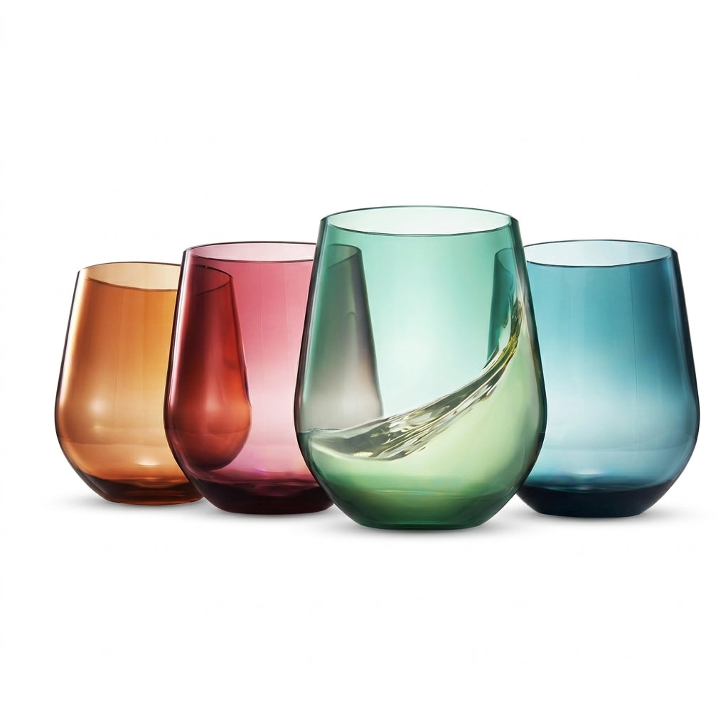 Jewel Tone Stemless Wine Glass Set - Assorted 4-Color Collection