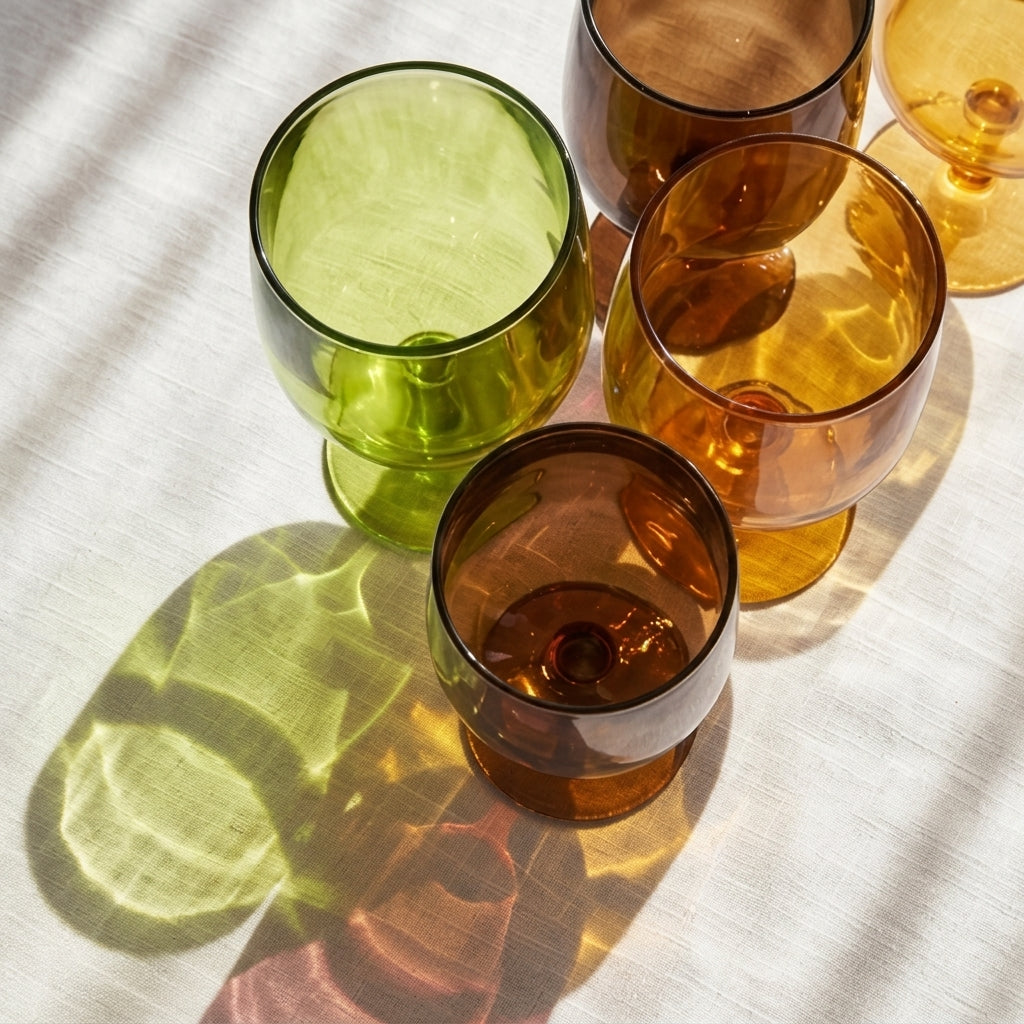Retro Stackable Colored Glass Goblet Set - Assorted 8-Piece Collection