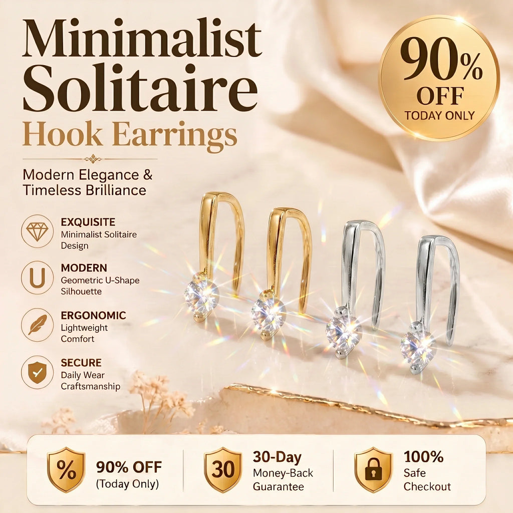 🔥 LAST DAY 90% OFF : Minimalist Solitaire U-Shape Hook Earrings – Easy-On Comfort & Timeless Brilliance