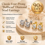 🔥 LAST DAY 90% OFF : Classic Four-Prong "Bullhead" Diamond Stud Earrings (Secure Screw-Back) – Timeless Brilliance & Sleep-Friendly Comfort