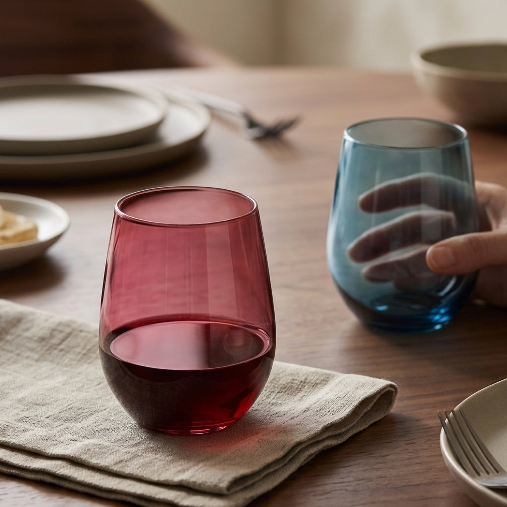 Jewel Tone Stemless Wine Glass Set - Assorted 4-Color Collection