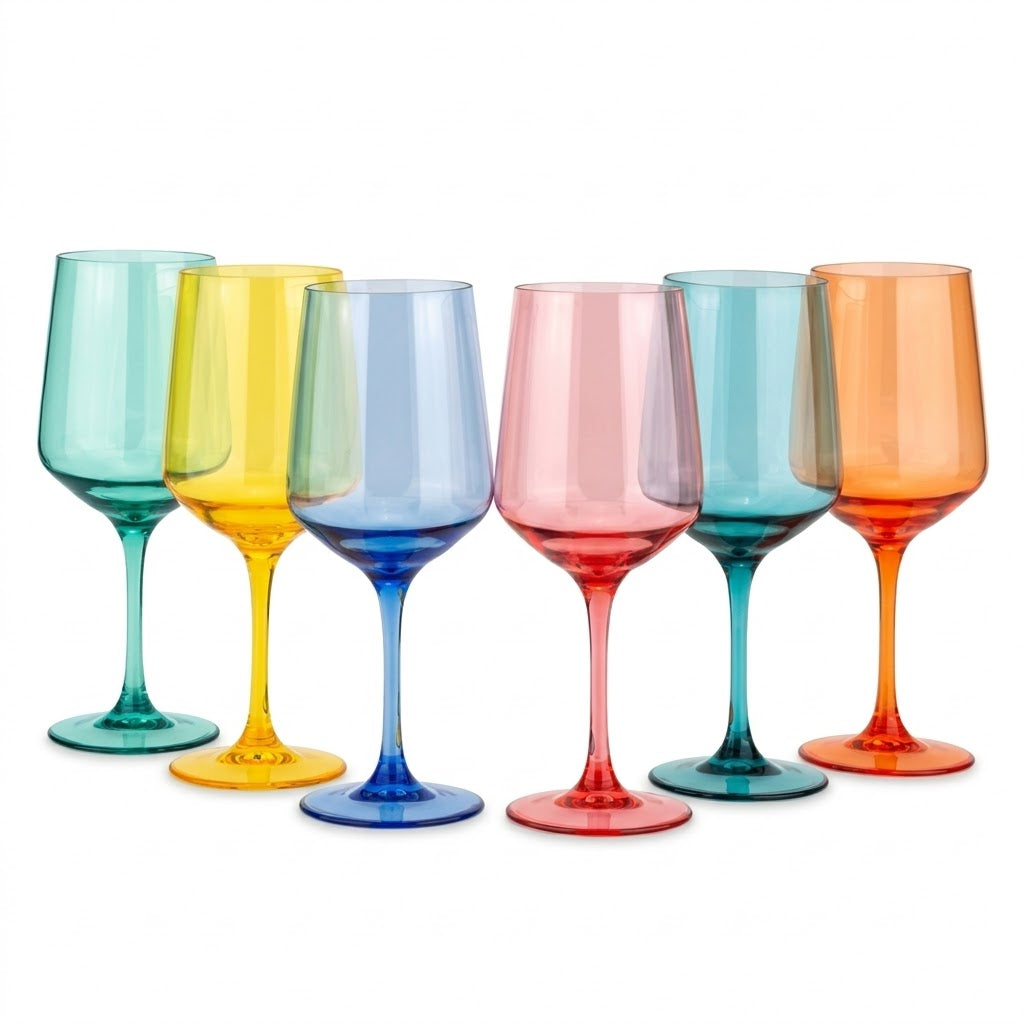 Vibrant Rainbow Stemmed Wine Glass Set - Assorted 6-Color Collection