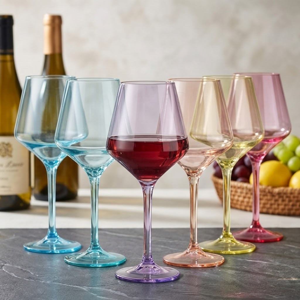 Modern Pastel Angular Wine Glass Set - Assorted 6-Color Collection