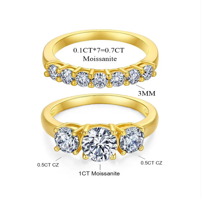 🔥 LAST DAY 90% OFF: Precision Hearts & Arrows Travel-Safe Flawless D-Color Moissanite 1.5CT Signature Stack Ring Set in 14K Gold Plated 925 Silver
