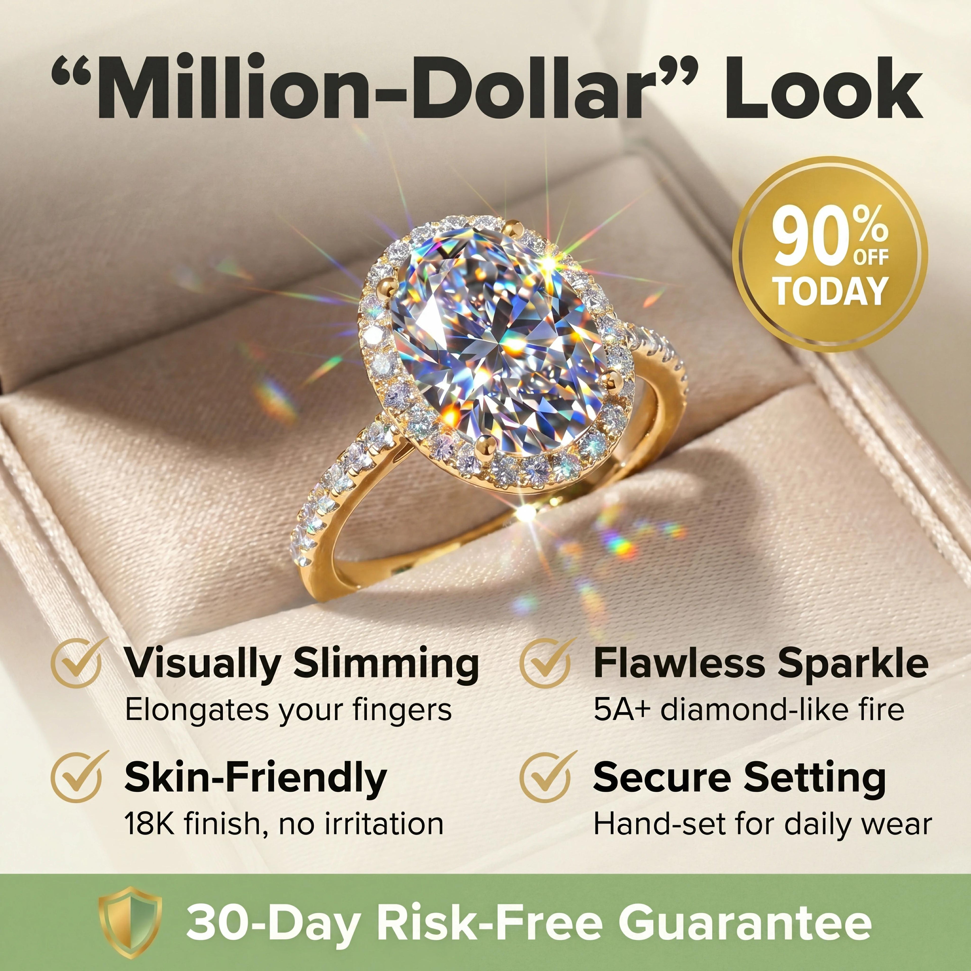 🔥 LAST DAY 90% OFF: High-Density Micro-Pavé Halo Travel-Safe D-Color VVS1 Flawless Classic Oval Moissanite Ring in 14K Gold Plated 925 Silver
