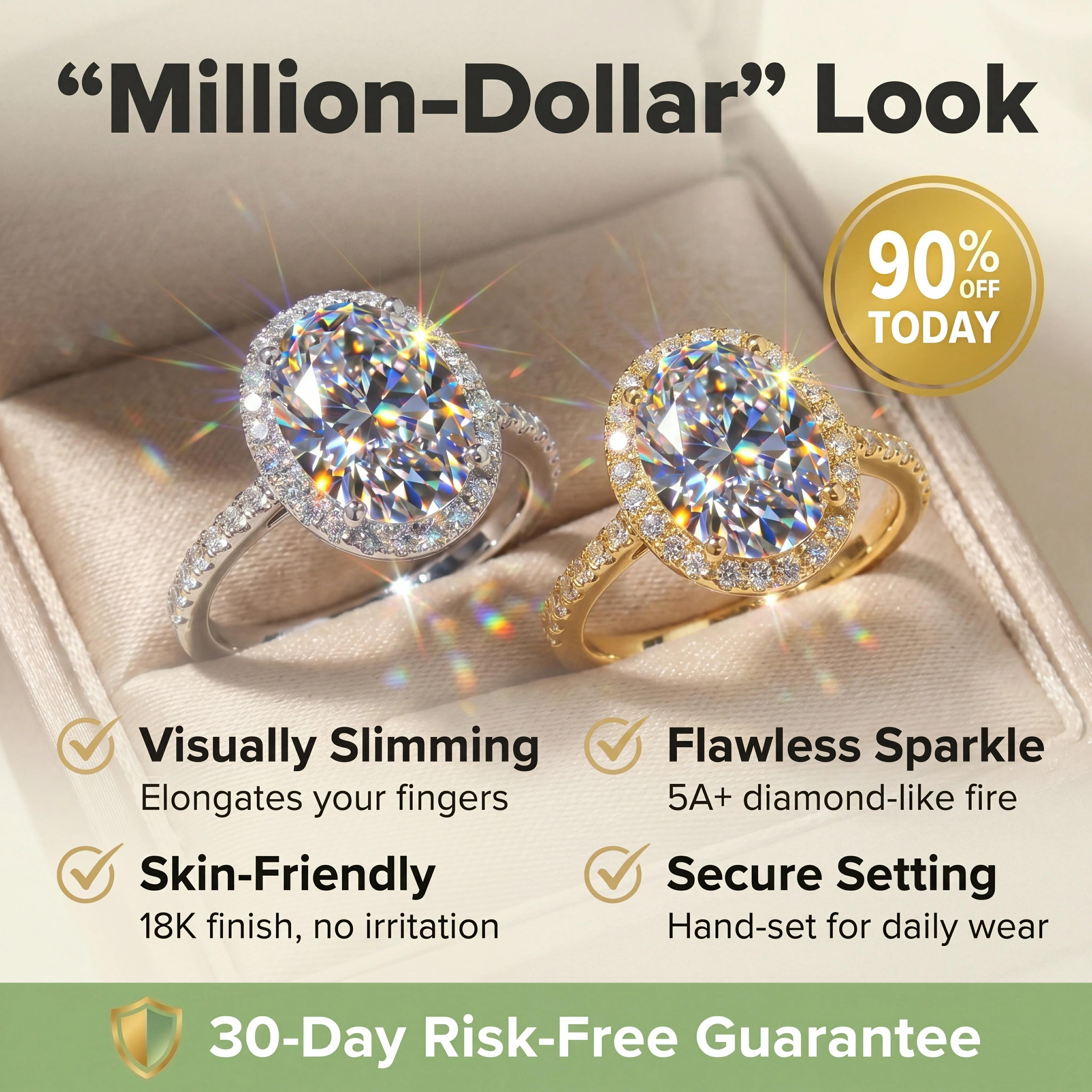 🔥 LAST DAY 90% OFF: High-Density Micro-Pavé Halo Travel-Safe D-Color VVS1 Flawless Classic Oval Moissanite Ring in 14K Gold Plated 925 Silver