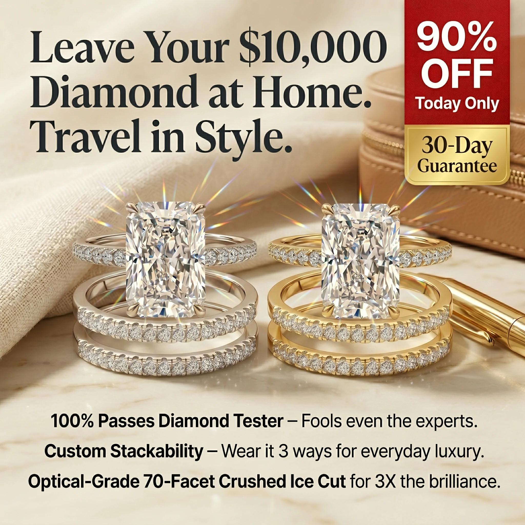 🔥 LAST DAY 90% OFF: Optical-Grade Travel-Safe Flawless Moissanite 2-4CT Radiant Stackable Ring Set in S925 & 14K Gold