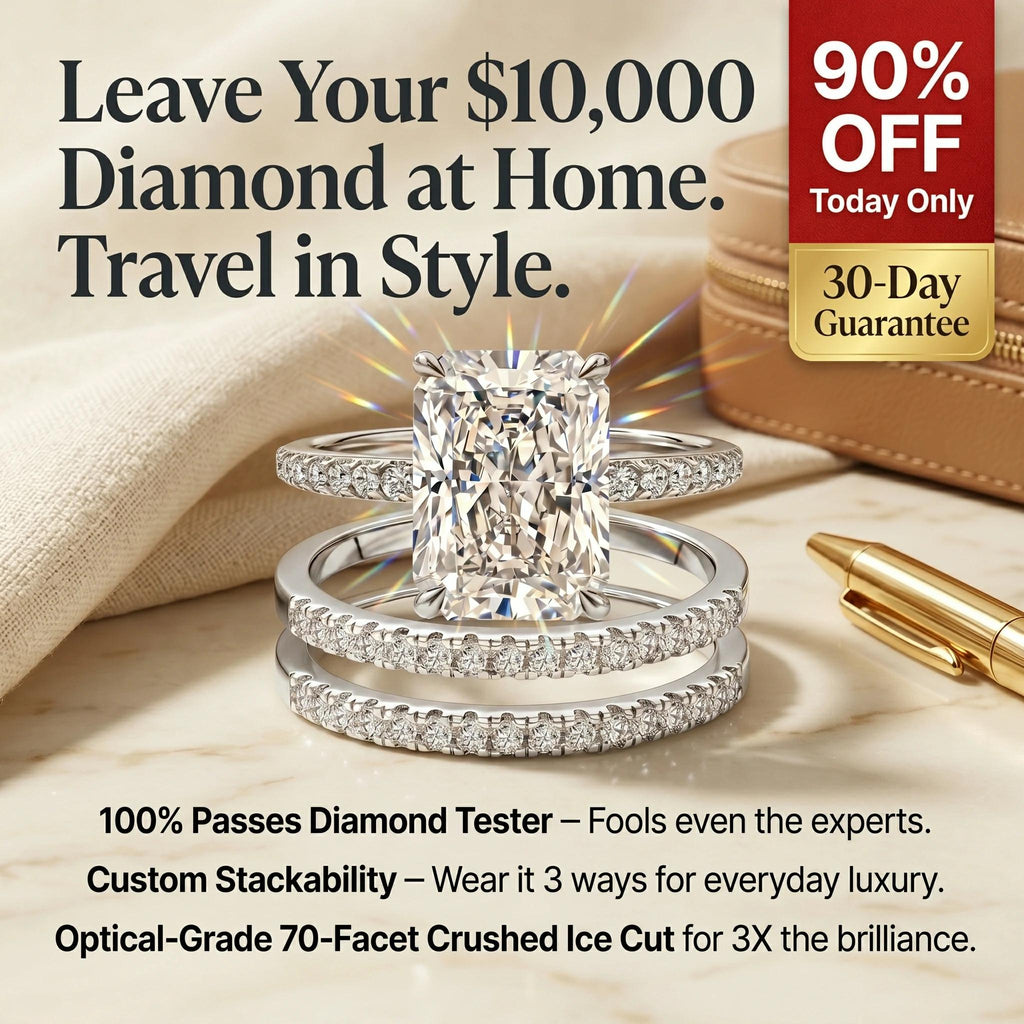 🔥 LAST DAY 90% OFF: Optical-Grade Travel-Safe Flawless Moissanite 2-4CT Radiant Stackable Ring Set in S925 & 14K Gold