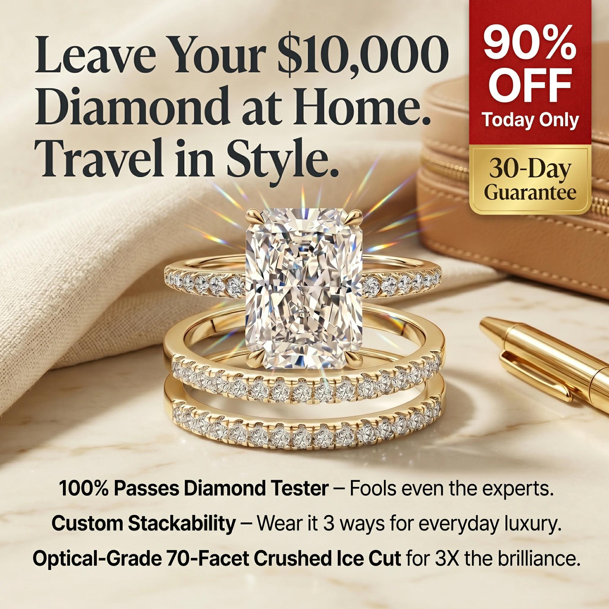 🔥 LAST DAY 90% OFF: Optical-Grade Travel-Safe Flawless Moissanite 2-4CT Radiant Stackable Ring Set in S925 & 14K Gold