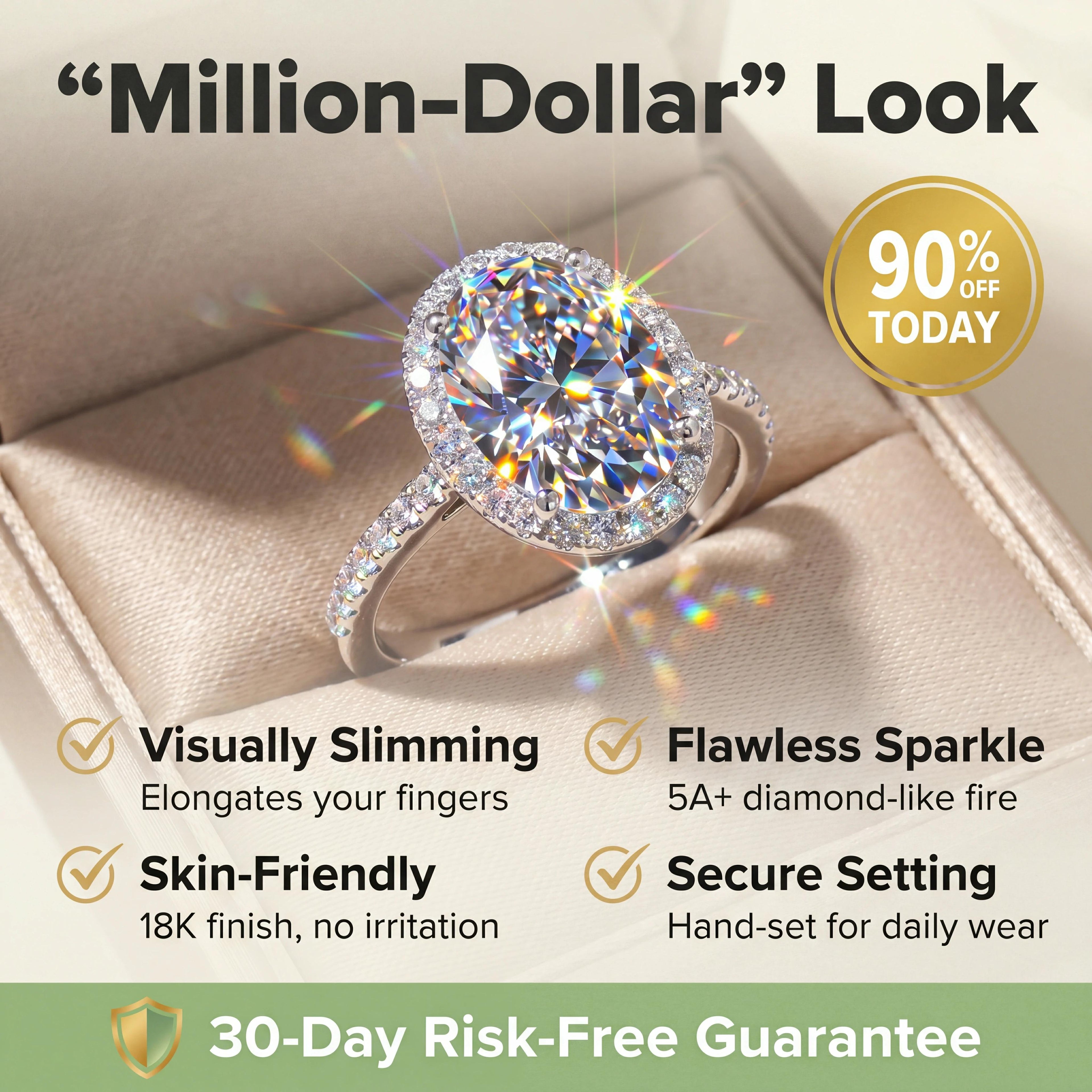 🔥 LAST DAY 90% OFF: High-Density Micro-Pavé Halo Travel-Safe D-Color VVS1 Flawless Classic Oval Moissanite Ring in 14K Gold Plated 925 Silver